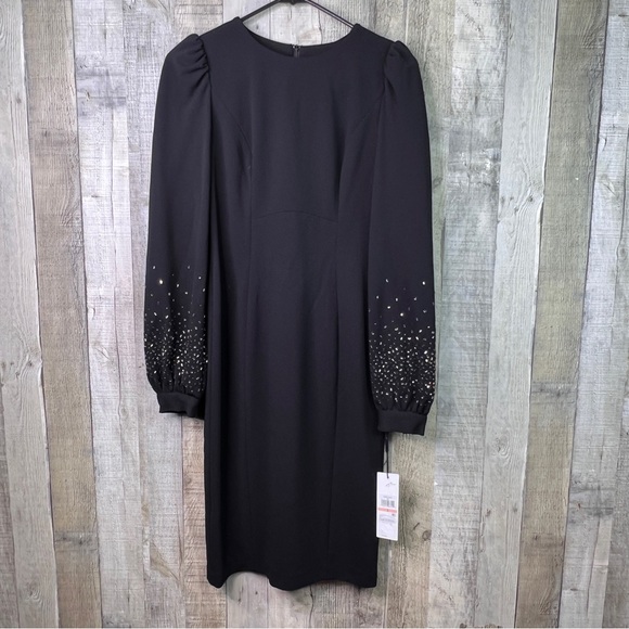 Calvin Klein Size 2 Silver Bling Puff Sleeve Sheath Dress - Picture 2 of 16